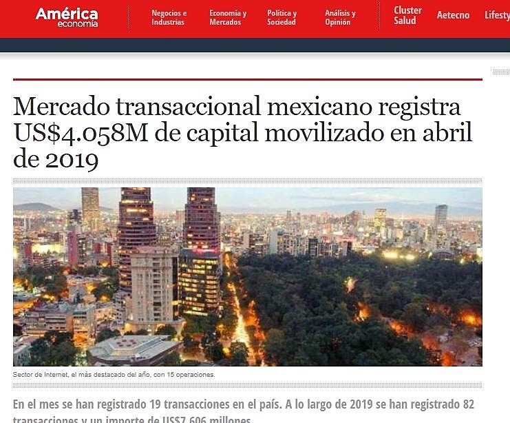Mercado transaccional mexicano registra US$4.058M de capital movilizado en abril de 2019